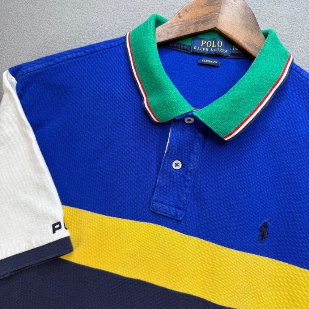 Polo Ralph Lauren Polo Shirt Classic Fit XXL Colorblock Stripe Pony Logo Preppy